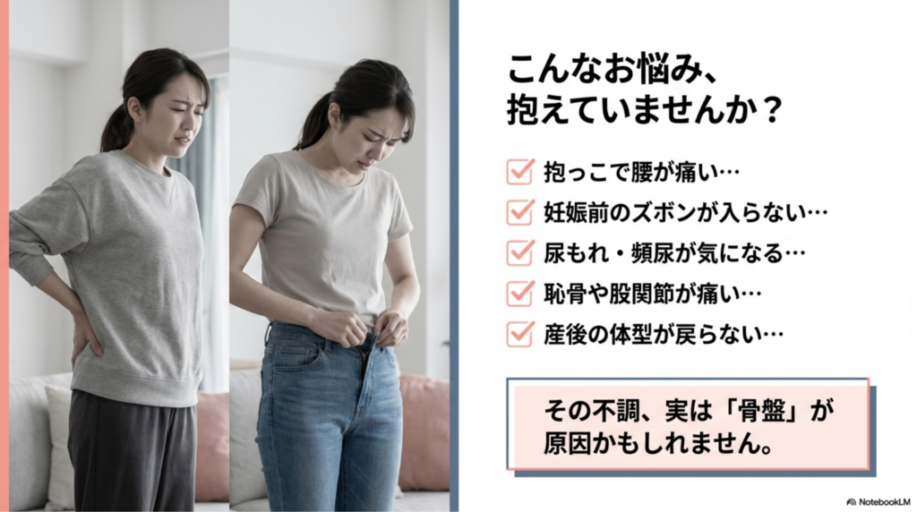 産後ママの悩みチェックリスト（腰痛・体型戻らない・尿漏れなど）