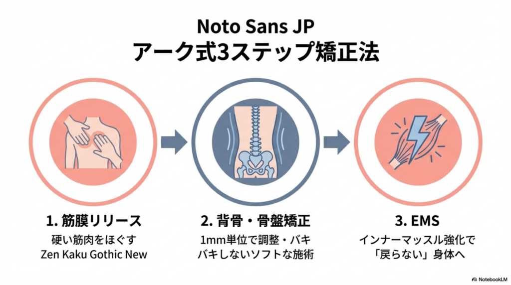 アーク鍼灸整骨院の3ステップ産後骨盤矯正法（筋膜リリース・骨盤矯正・EMS）