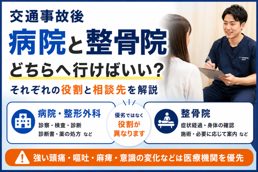 交通事故後に病院と整骨院はどちらに行けばよい？