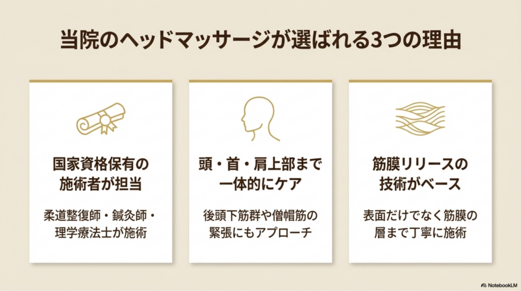 当院のヘッドマッサージが選ばれる3つの理由