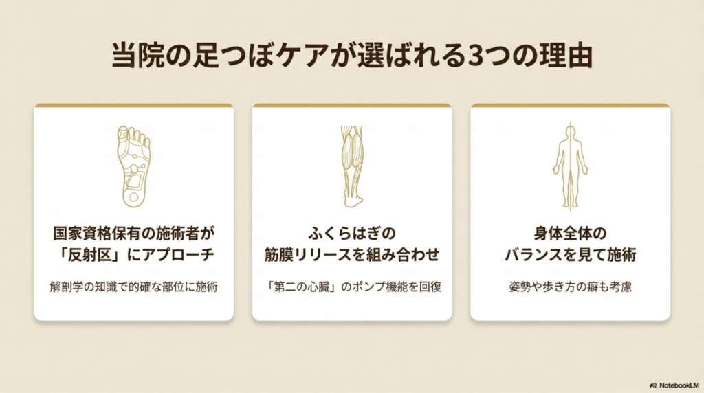 当院の足つぼケアが選ばれる3つの理由