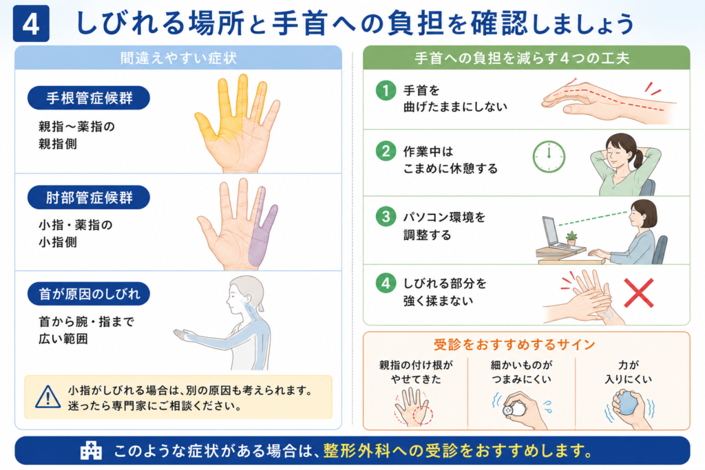 しびれる場所と症状について