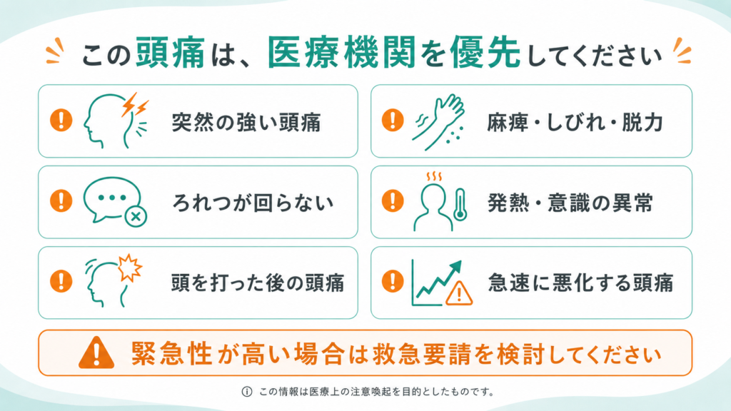 頭痛で医療機関や救急受診を優先すべき症状の一覧