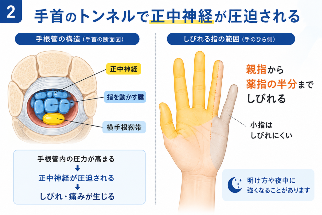 手根管症候群が起こるメカニズム