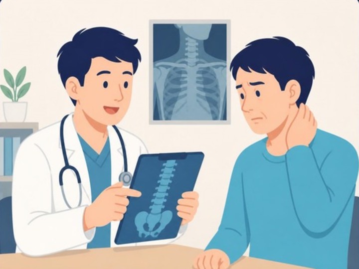 整形外科で医師の診察を受ける男性のイラスト
