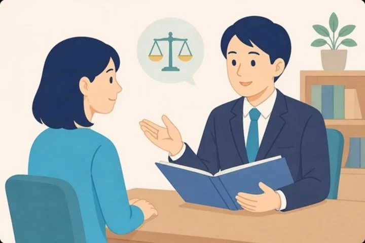 弁護士に交通事故の相談をする女性のイラスト