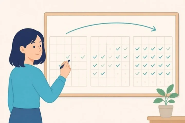 カレンダーに通院日の印をつける女性のイラスト