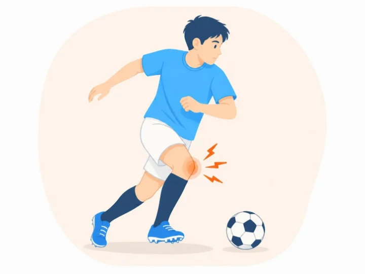 サッカー中に方向転換して膝をひねった選手のイラスト