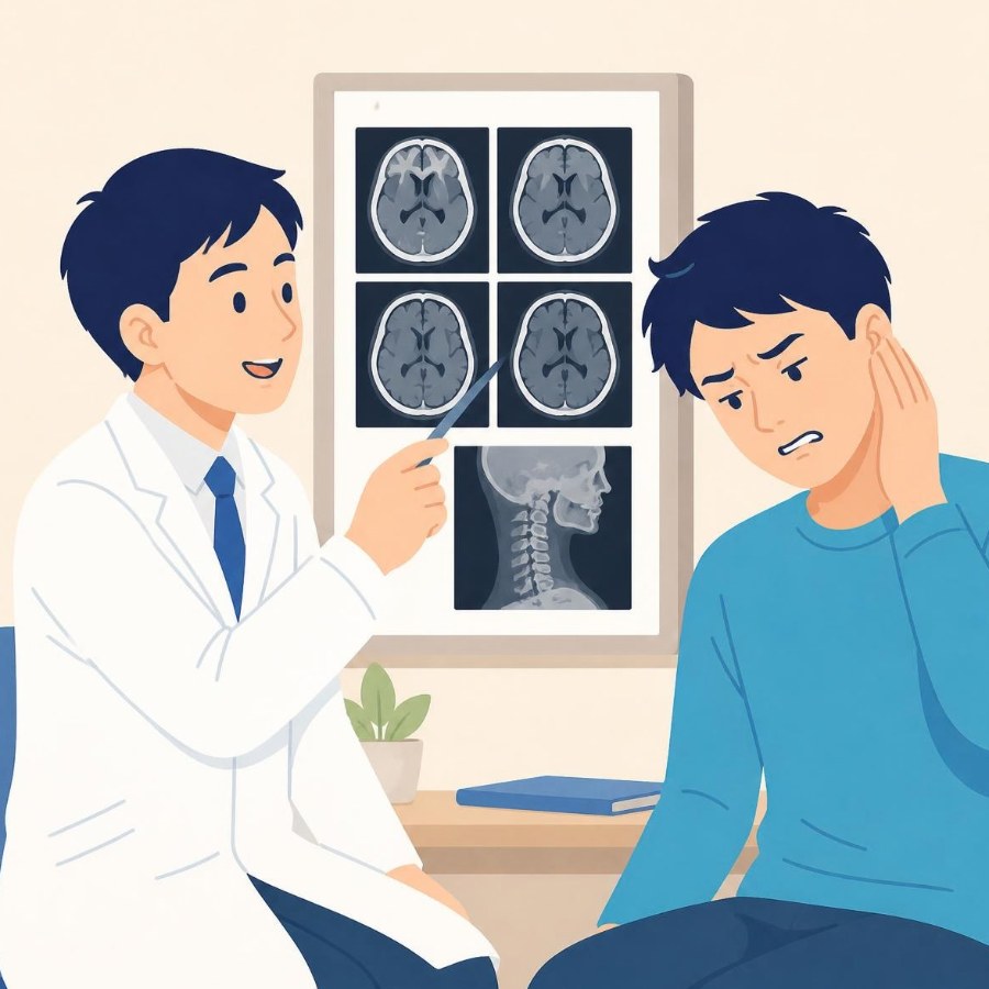 画像検査で大きな異常はないと説明されたが頭痛が続くイラスト