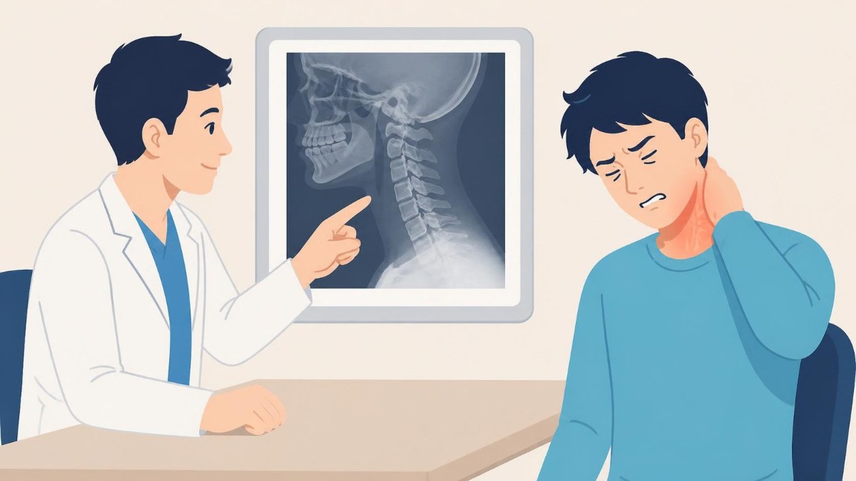 医師がレントゲン画像を見せながら説明するイラスト