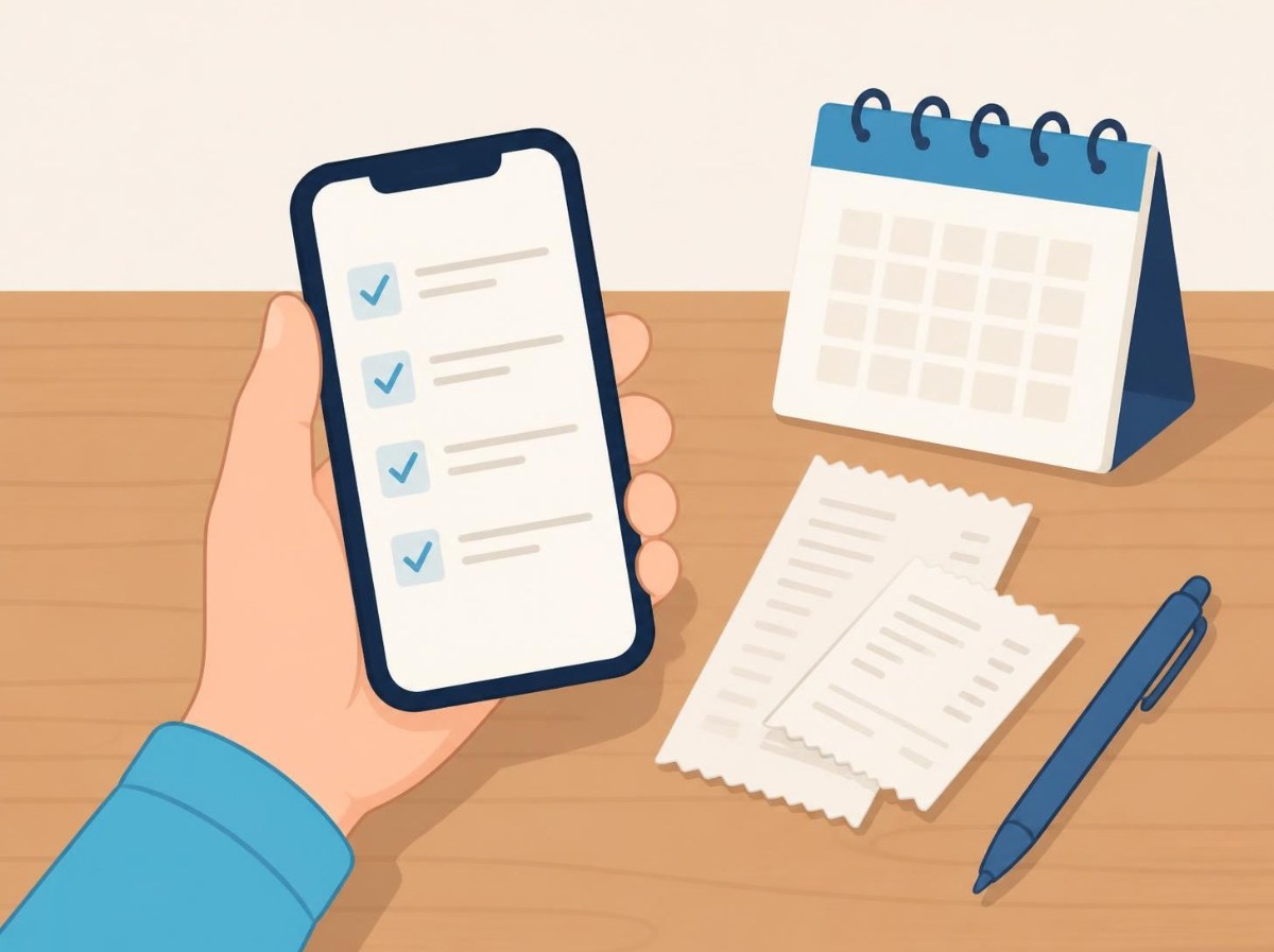 スマートフォンのメモに通院日や領収書の記録を残すイメージイラスト