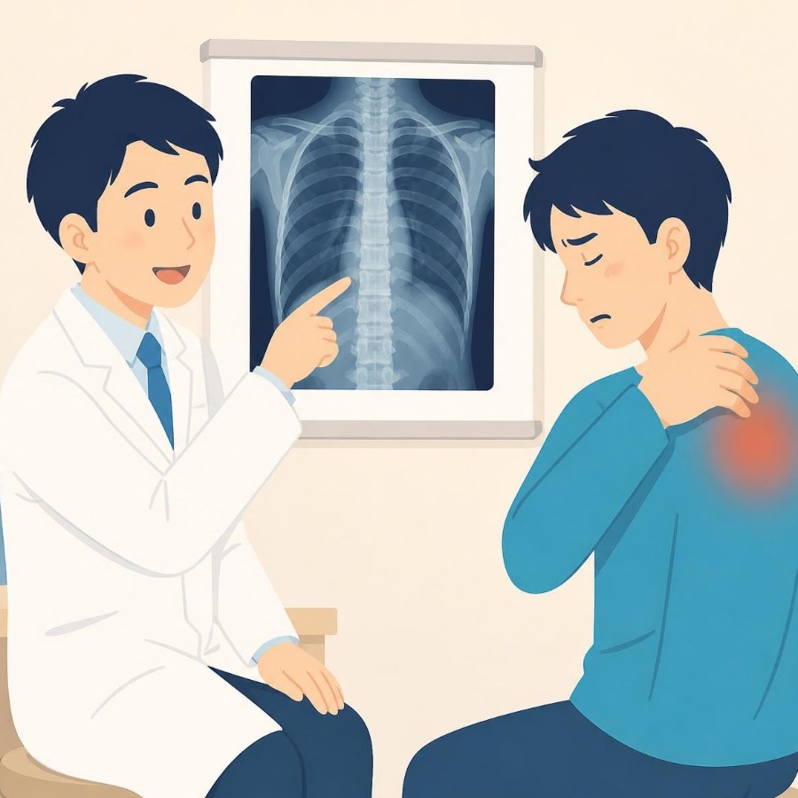 画像検査では大きな異常がないと説明されたが背中の痛みが続くイラスト