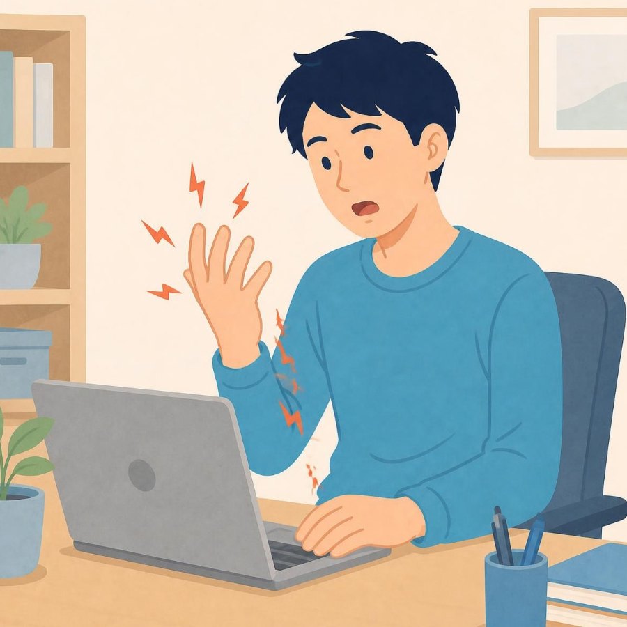 腕や手指のしびれを気にするイラスト