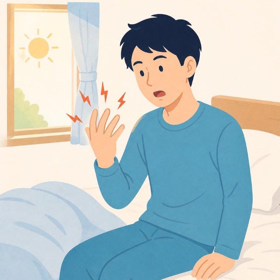 事故の翌日に手のしびれに気づくイラスト